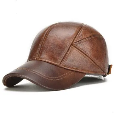 SILOQIN, натуральная кожа, шапка для мужчин, Осень-зима, модная, Воловья кожа, бейсболка, регулируемый размер, теплые наушники, Snapback - Цвет: Brown 2hu