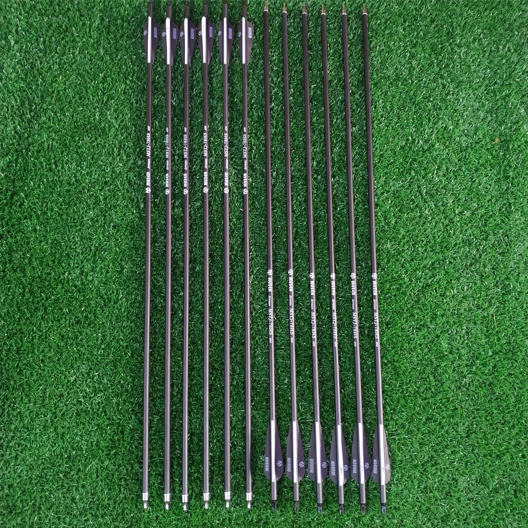 12PCS 28" Carbon Arrows 2.95" Vane Spine 500 Compound/Recurve Bows Hunting 