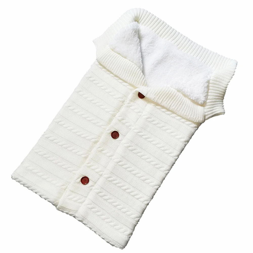 LOOZYKIT, вязаный шерстяной Теплый спальный мешок для новорожденных, зимний детский спальный мешок, муфта для коляски, вязаный спальный халат - Цвет: white