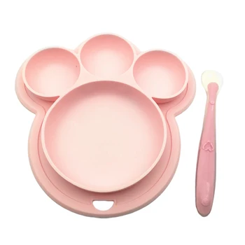 

Baby Children Integrated With Spoon Dinner Plate Solid Kitchen Dishes Tableware Feeding Soft Silicone Cartoon Wedding Party Home