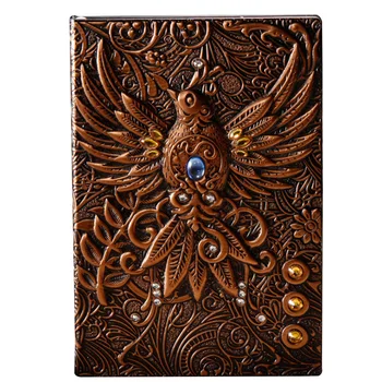 

Handcraft Retro PU Cover Diary Gift School Writing Pads Phoenix Journal Home Notebook Hardcover Embossed Travel