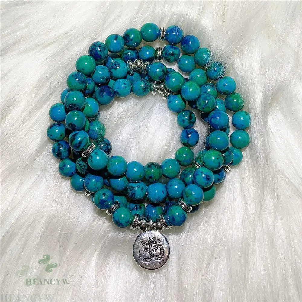 8mm Malachite Lapis Lazuli 108 Beads Pendant Bracelet Chic Pray Reiki Lucky 