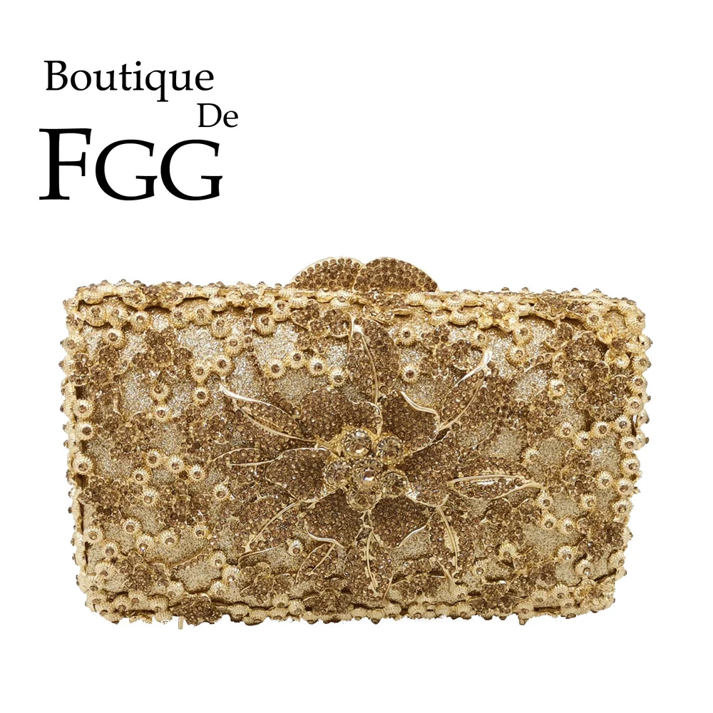 Женский кошелек с золотым цветком Boutique De FGG для свадебной вечеринки кристаллами