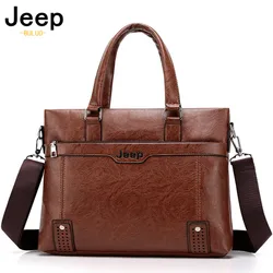JEEP BULUO Brand Famous Designer  Men Business Briefcase PU Leather Shoulder Bags For 13 Inch Laptop Bag big Travel Handbag