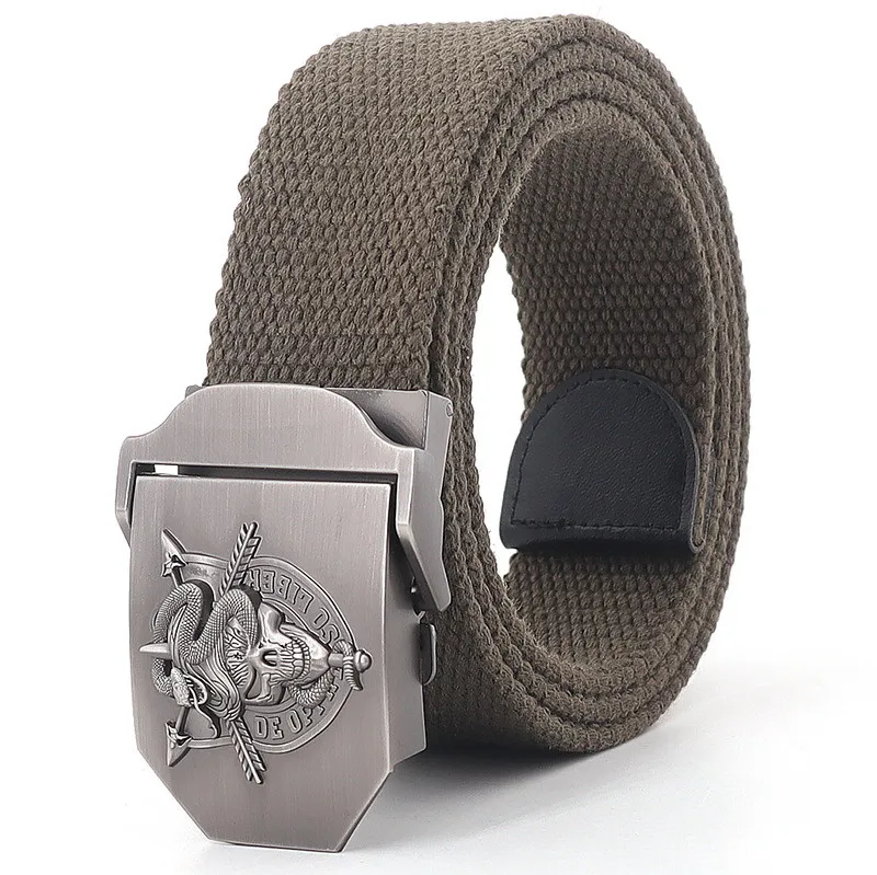 mens brown belt Outdoor Mens Metal Slide Buckle Waist Belts Breathable Canvas Skull Military Fashion Unisex Jeans Accessories Leisure Strap types of belts Belts