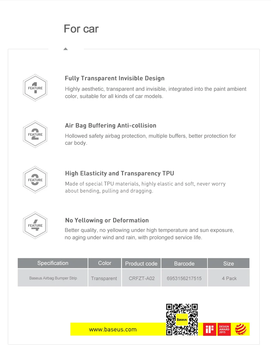 Baseus-Protetor de porta do carro TPU transparente,