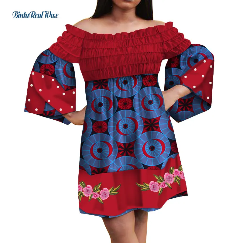 Dashiki African Print Dresses for Women Bazin Riche Ankara Print Pearl Applique Dresses Traditional African Clothing WY5039