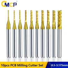 CMCP frez trzpieniowy kukurydzy 10 sztuk 0 5-3 175mm zestaw frezów z węglika PCB TiN Coated 3 175mm Shank PCB maszyna do cięcia narzędzia do frezowania tanie tanio xcan CN (pochodzenie) FREZ CZOŁOWY 38mm YMT003050 0 4-3 175mm Titanium Coated R0 1 cutters for pcb cnc mill cutters for engraver