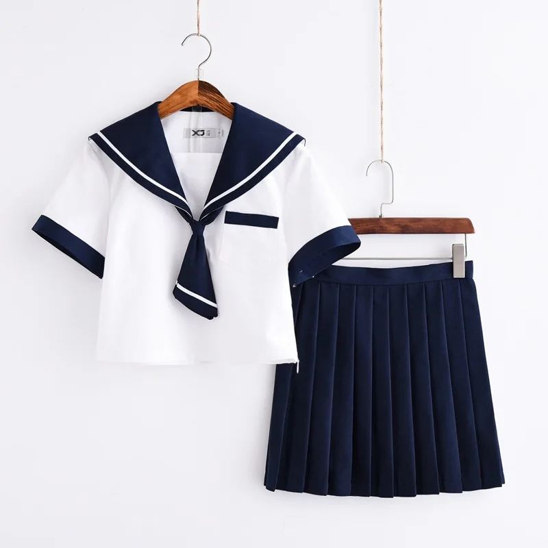 Ортодоксальная девушка короткий рукав; моряк костюм Kansai куртка Япония JK школьная форма в студенческом стиле униформа для студентов Uniforme костюм ткань - Цвет: Navy Sets