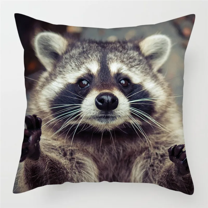 Fuwatacchi Cute Raccoon Cushion Cover 45x45cm Wild Bird Printing Pillowcase for Home Sofa Bed Chair Decorative Pillows Covers