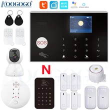 Système d'alarme de sécurité domestique sans fil Tuya, wi fi, GSM, 433MHz, anti cambriolage, avec détecteur PIR, contrôle via application, compatible avec Alexa et Google 