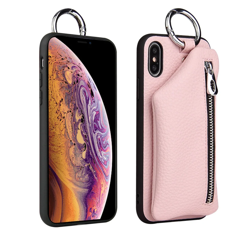 Кошелек на молнии чехол для телефона для iPhone 11 Pro Max X XS XR 6 6S 7 8 Plus из искусственной кожи слот для карт съемный чехол для хранения монет Fundas - Цвет: Pink