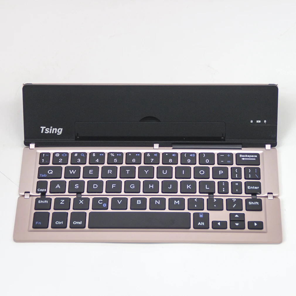 F18 Ultrathin Wireless Bluetooth 3.0 Keyboard Aluminium Alloy Foldable Keyboard Stand For Smartphone Bluetooth Keyboard - Цвет: Rose Golden