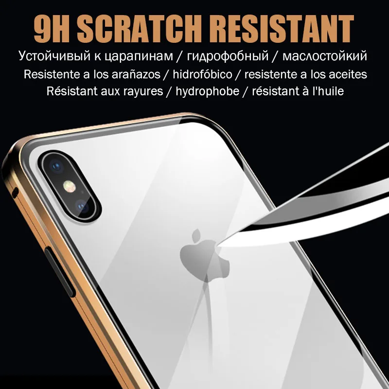 Роскошный Магнитный адсорбционный чехол для телефона для Apple iPhone для айфона 11 Pro Max XR X XS MAX 6 6S 8 7 Plus металлический стакан чехол из закаленного стекла чехол на