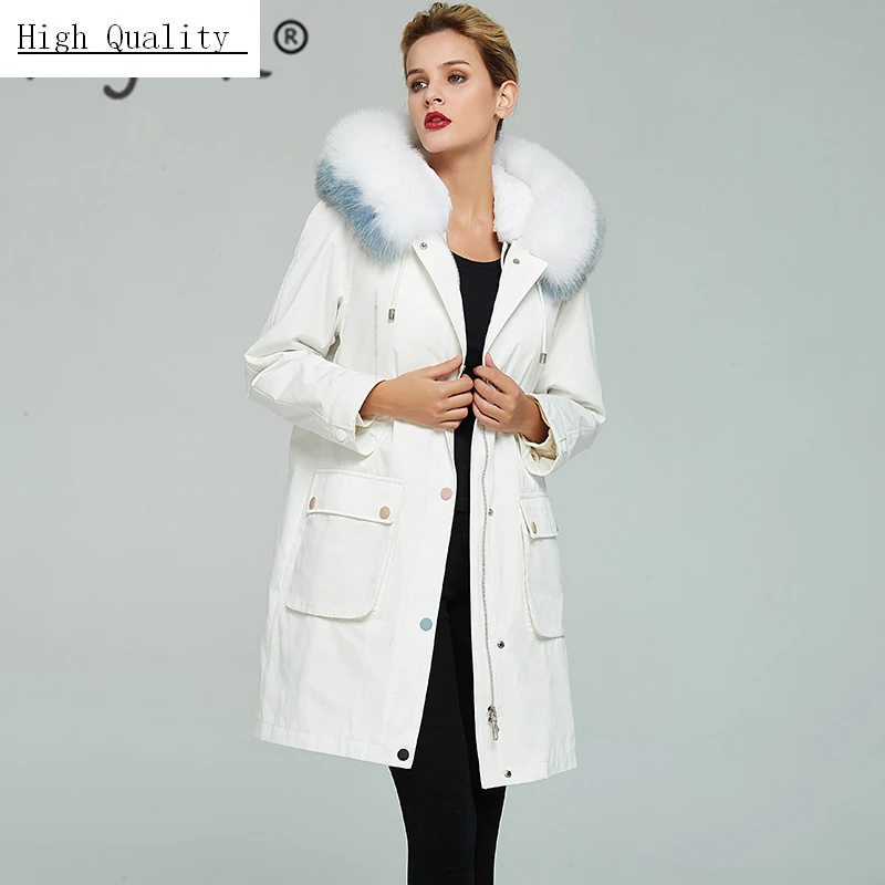 

Parka Real Fur Coat Female Natural Rex Rabbit Fur Liner Long Coat 2020 Winter Jacket Women Fox Fur Collar Warm Parkas 968