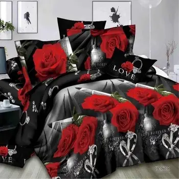 

18 2/3/4pc 3D Rose Diamond Ring Wedding Bedding Sets King Queen Twin Size Bed Duvet Cover Set Pillowcases Bedspread Bedclothes