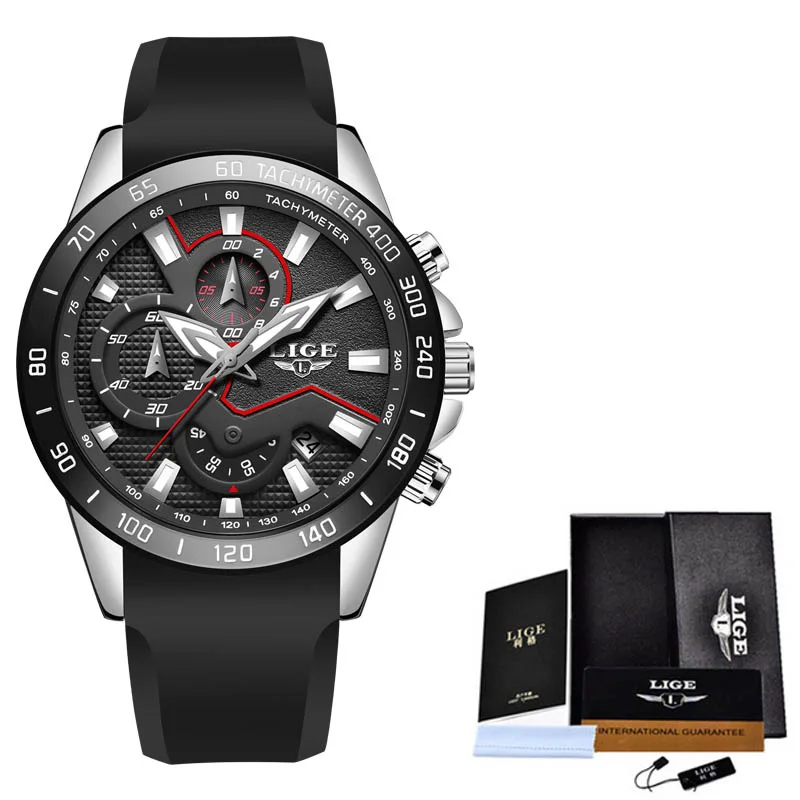 Silver black LIGE Relojes Hombre Топ бренд Роскошные военные спортивные часы мужские водонепроницаемые часы с хронографом кварцевые наручные часы Montre Homme - Цвет: Silver black