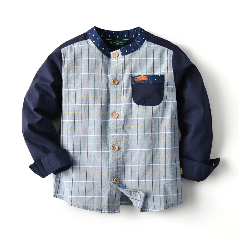 

Boys Shirts Long Sleeve Toddler Baby Casual Clothes Turn-Down Collar Children Kids Plaid Spring Patchwork Outfits 1 2 3 5 Years