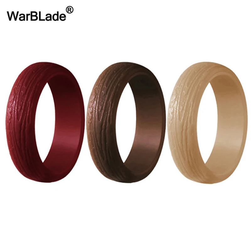 Fashion 5.7mm Tree Pattern Silicone Rings For Women Wedding Rubber Bands Sports Hypoallergenic Flexible Silicone Finger Ring - Цвет основного камня: 3pcs