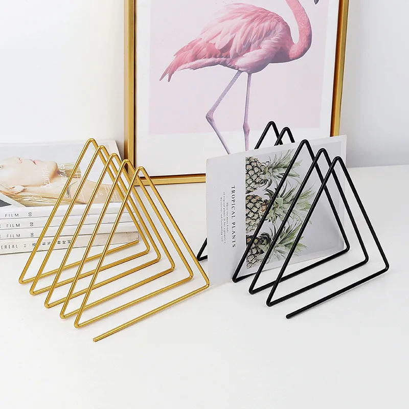 Bookends Golden Triangle Iron Art Book Stand Office Desk Shelf Magazine Book Collection And Arrangement Shelf Storage