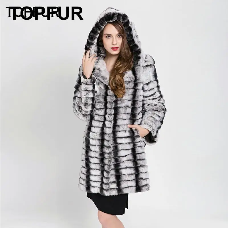 TOPFUR Новое поступление натуральная Шуба из кролика Рекс для женщин с меховым капюшоном Высокое качество Цельный Настоящий мех кролика пальто 1616