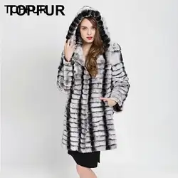 TOPFUR 2018 Новое поступление из натуральной кожи с мехом кролика пальто для Для женщин с меховым капюшоном Одежда высшего качества Одна деталь