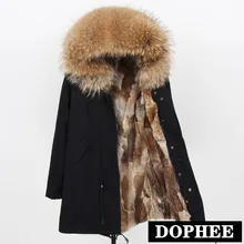 MaoMaoKong/Новая Высокая мода, женская длинная парка, большое пальто с капюшоном из натурального меха енота, верхняя одежда, натуральный цвет, военная зимняя куртка