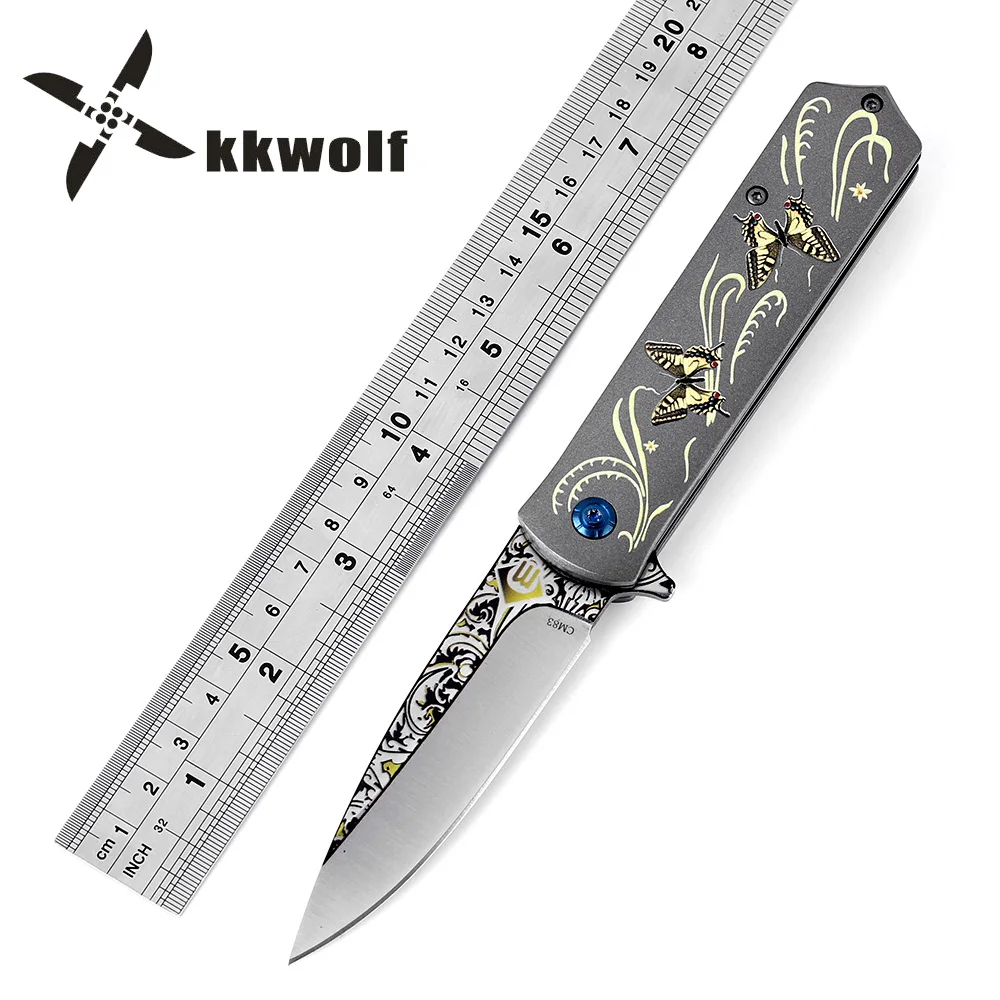 KKWOLF 3D складной нож с принтом бабочки CM83 серая стальная ручка для спорта на