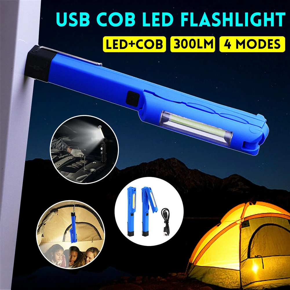 Magnetic Tail LED+COB Flashlight Foldable ABS Camping Reading Adjustable Angle Outdoor Multifunction USB Rechargeable Travel