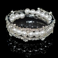 Fashion Crystal Open Wrist Bangles for Women Girls Luxury Imitation Pearl Gold Silver Plated Bracelets Bangles Bridal Jewelry 1