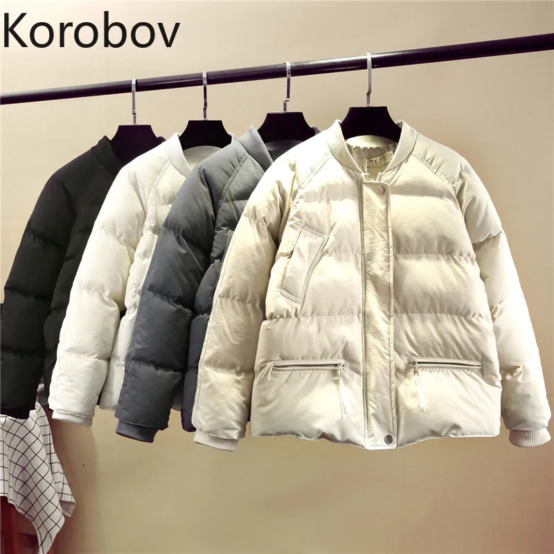 Korobov/новые зимние женские парки в Корейском стиле с длинным рукавом однотонные