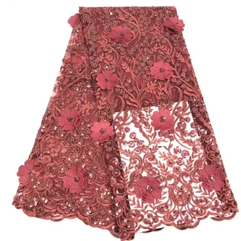 

African Tull Lace Fabric 3D Flower Lace Fabric 2020 High Quality Lace Fabric With Sequins Fashion Wedding/Party Dresses xb66-797