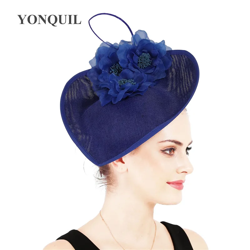 royal blue Винтажное красивое украшение для волос в виде цветка шляпы для элегантных женщин свадебные коктейльные гонки fedora Шляпа дамы формальное платье головной убор заколка для волос - Цвет: royal blue