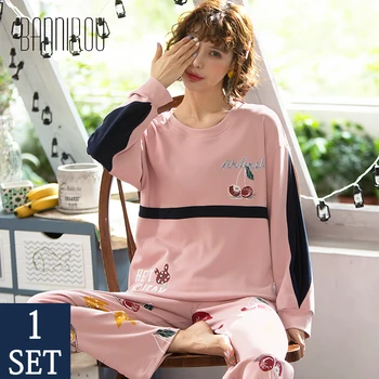 

Women's Pajamas Set Autumn Winter Pyjamas Fruit 100% Cotton Comfortable Sleepwear Sexy Home Clothes For Women Hot Sale BANNIROU