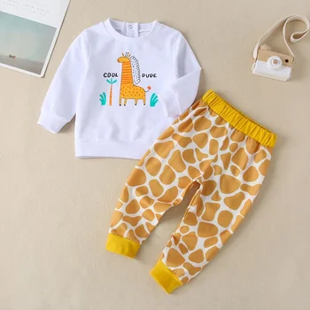 

Unisex baby clothes cotton pajamas sets giraffe printed cute kids sleepwear toddler boys girls cartoon clothing suit