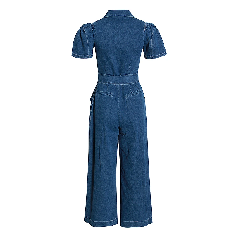 TWOTWINSTYLE Causal Rompers Womens Jumpsuit Lapel Collar Short Sleeve High Waist Lace Up Wide Leg Jumpsuits For Female Fashion TWOTWINSTYLE Causal Rompers Womens Jumpsuit Lapel Collar Short Sleeve High Waist Lace Up Wide Leg Jumpsuits For Female Fashion