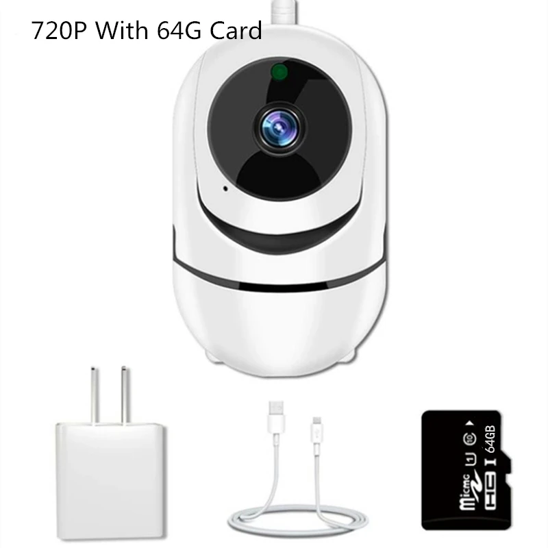 720P With 64G Card WiFi Беспроводная HD 1080P облачная IP камера, детский монитор, ночное видение, автоматическое отслеживание, Домашняя безопасность, видеонаблюдение, сеть видеонаблюдения, мини камера - Цвет: 720P With 64G Card