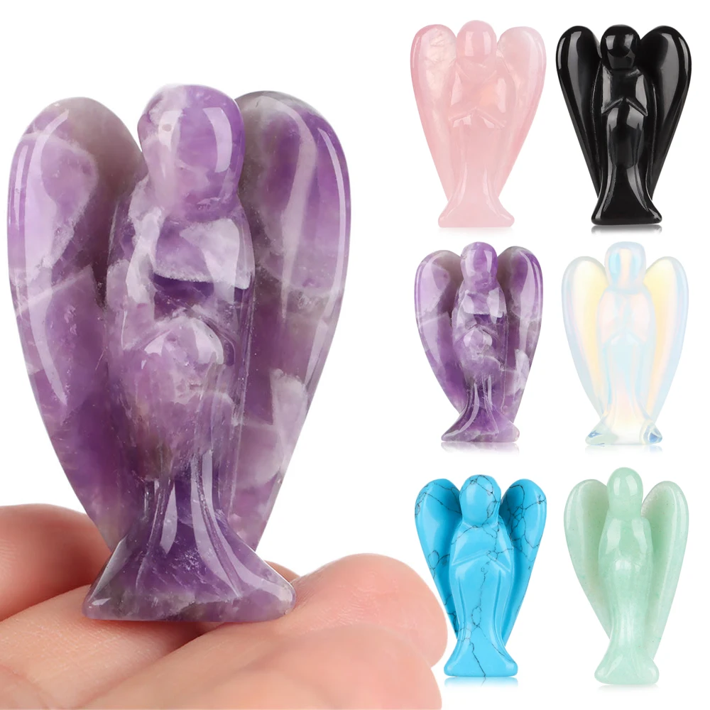 Natural Carved Angel Gemstone Peace Pocket Guardian Figurines Reiki Chakra Healing Crystal Stone Statue 1.5&quot Home Decor | Дом и сад