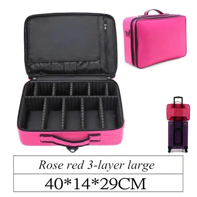 3-layer style red Профессиональный пустой органайзер для макияжа из искусственной кожи, косметический Чехол, дорожная сумка для хранения, чехол для костюма, чехол для макияжа для путешествий - Цвет: 3-layer style red
