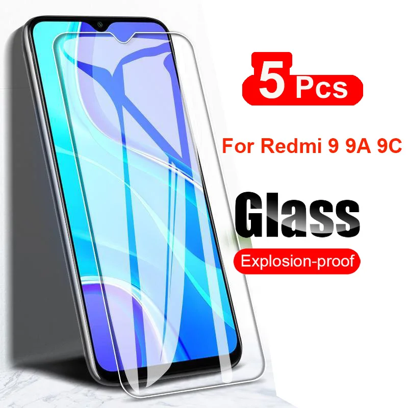 5 шт. закаленное стекло для Xiaomi Redmi 9 9A 9C Защитная пленка экрана ударопрочное