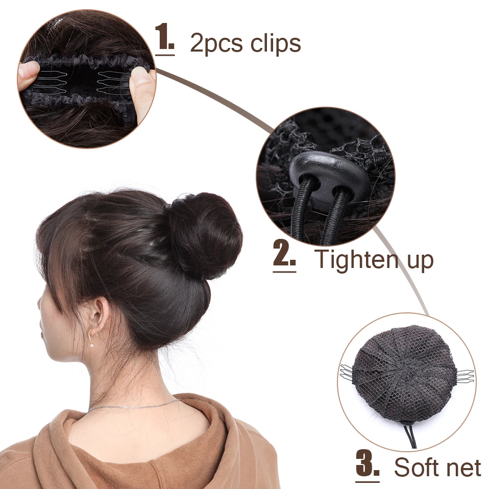 S-noilite 30g Hair Bun Donut Chignon Hairpiece Wrap On Elastic Scrunchie Black Brown Blonde Headwear Clip In Extension Hair Band Human Hair Bun Extension