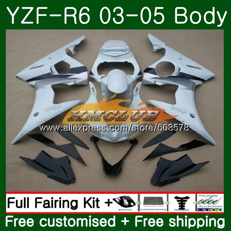 Корпус для YAMAHA YZF600 YZF R6 YZF-R6 2003 2004 2005 Кузов глянец Белый 54CL. 21 YZF 600 R 6 YZF-600 YZFR6 03 04 05 обтекатели
