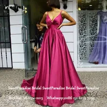 Sexy Backless Bridesmaid Dresses Fuchsia Satin A Line Spaghetti Strap Long Sweep Train Wedding Guest Dress Party For Women