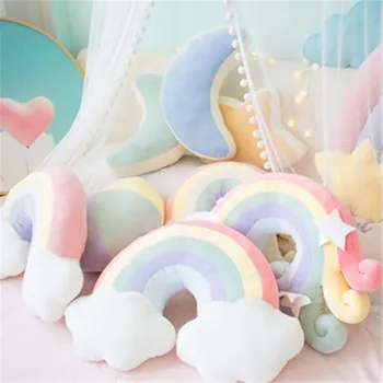 

Colorful Cartoon Moon Rainbow Star Cloud Conch Plush Cushion Pillow Soft Sofa Cushion Baby Sleeping Pillow Gift for kids 1PC