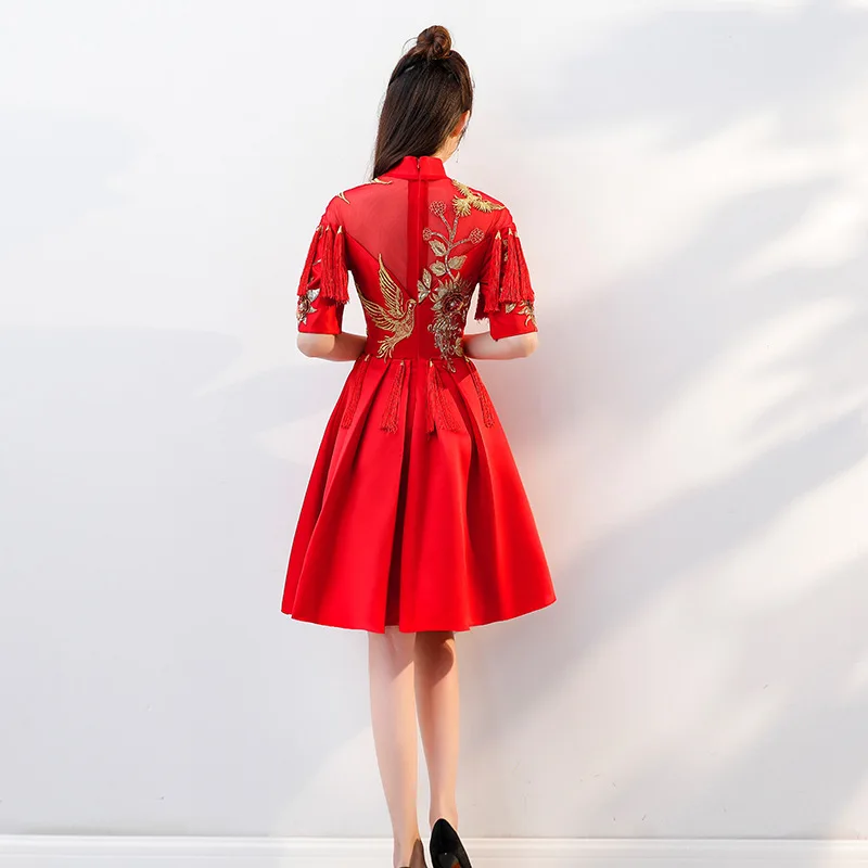 Chinese-style Wedding Dress Cheongsam Improved Chinese Style Wedding Dress Dragon And Phoenix Gown Size Slimming Sisters Unity W
