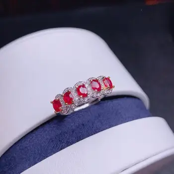 

shilovem 925 sterling silver Natural red RUBY Rings fine Jewelry women trendy ETHNIC wedding bands open new 3*4mm dj0304999agh