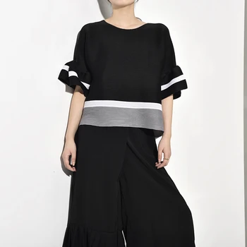 

LANMREM 2020 Spring New Flare Sleeve Pleated T-shirt Fashion Women's Loose Personality High Quality Clothes Vestido YF841