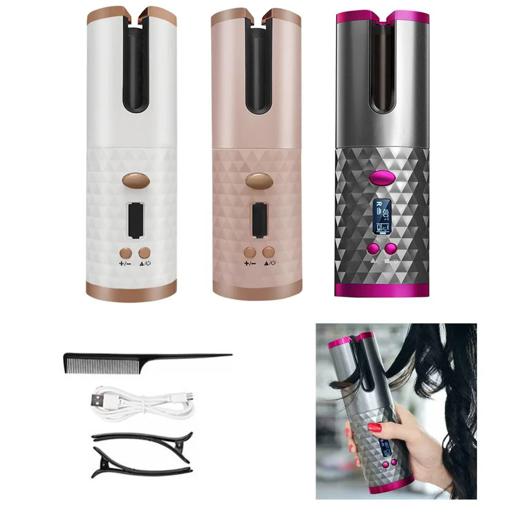 Portable Wireless Automatic Curling Iron Hair Curler USB Rechargeable LCD Curly Hair Machine with Mobile Power Supply Function