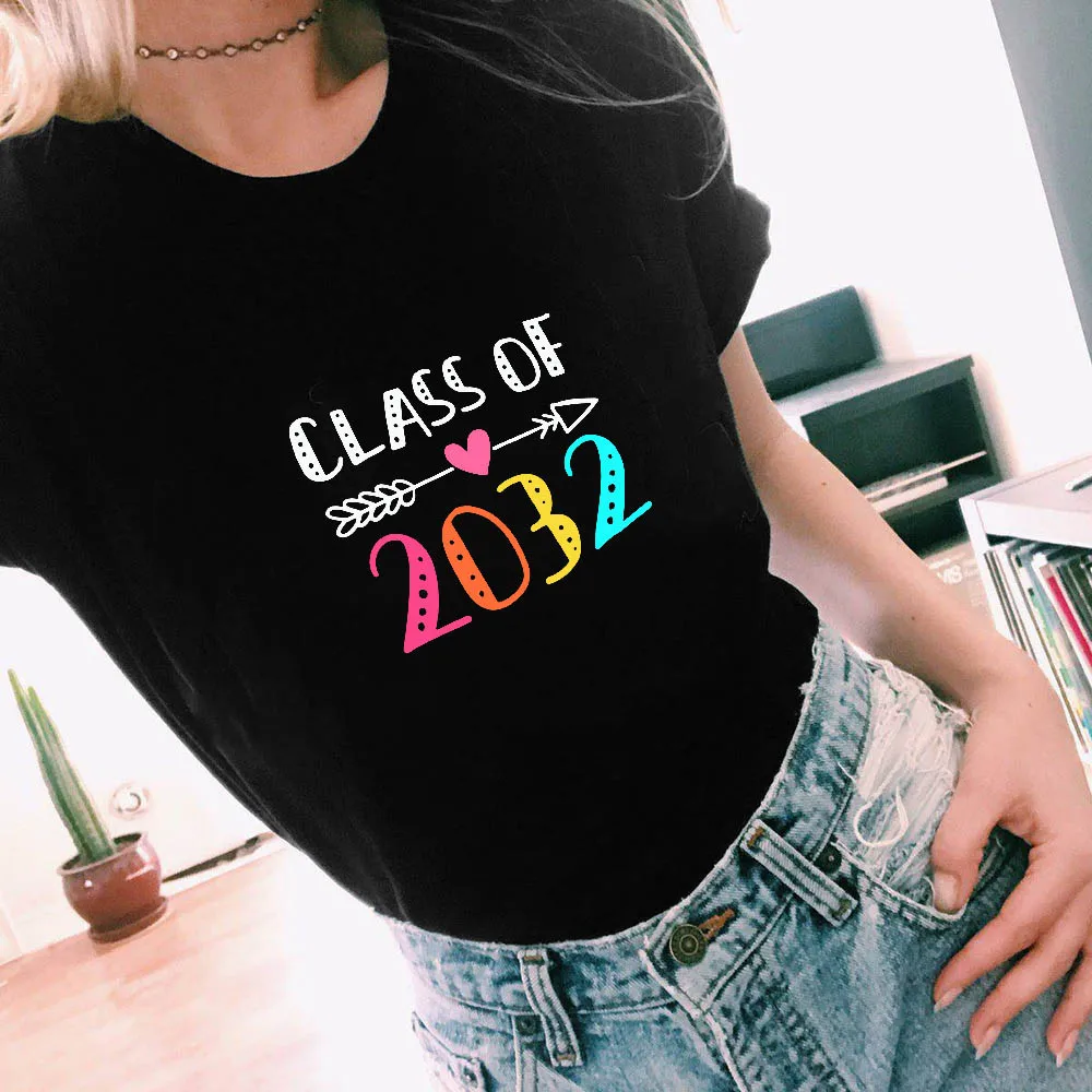 

2QIMU Women Cotton T Shirt Class Of 2032 Digital Culture School Graduation Memorial Tshirt Casual Harajuku Short Sleeve Tops