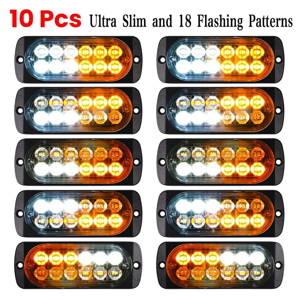 

10X Emergency 12 LED Amber White Strobe Light Tow Truck Flashing 12V-24V Strobe Light Tow For Car Tools Dropshipping Fast delive